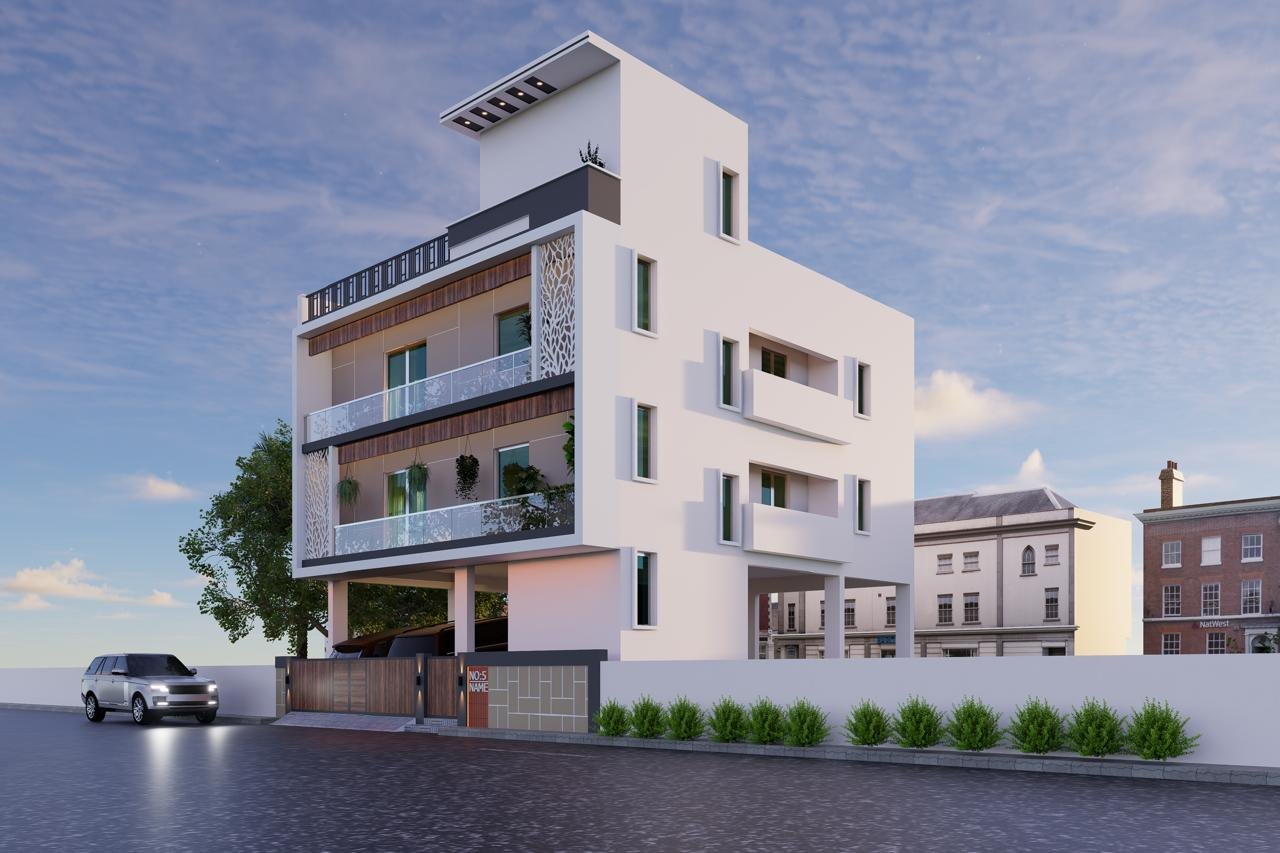 Angled elevation view of the ongoing Korratur residence